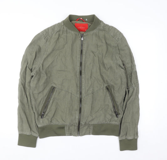 Zara Man Green Linen Bomber Jacket Men’s M Regular Fit