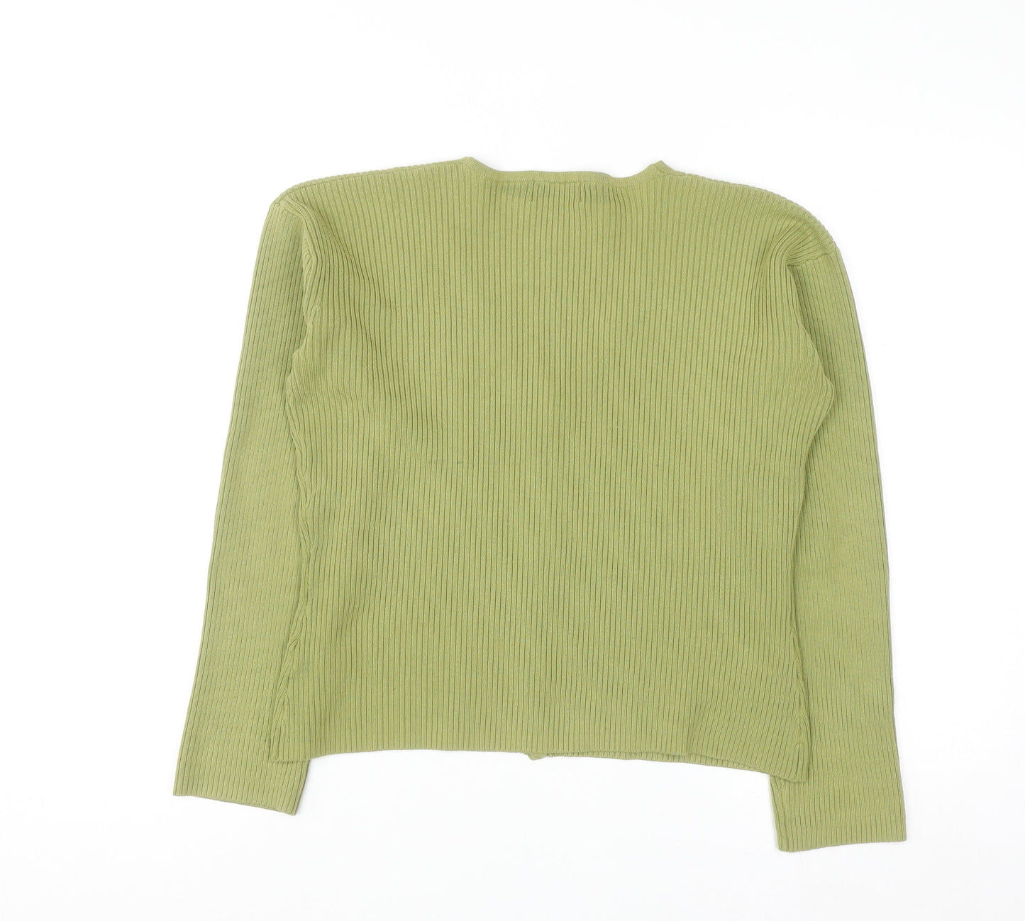 Kaliko Women Green Button Cardigan UK 14 V-Neck Ribbed Knit
