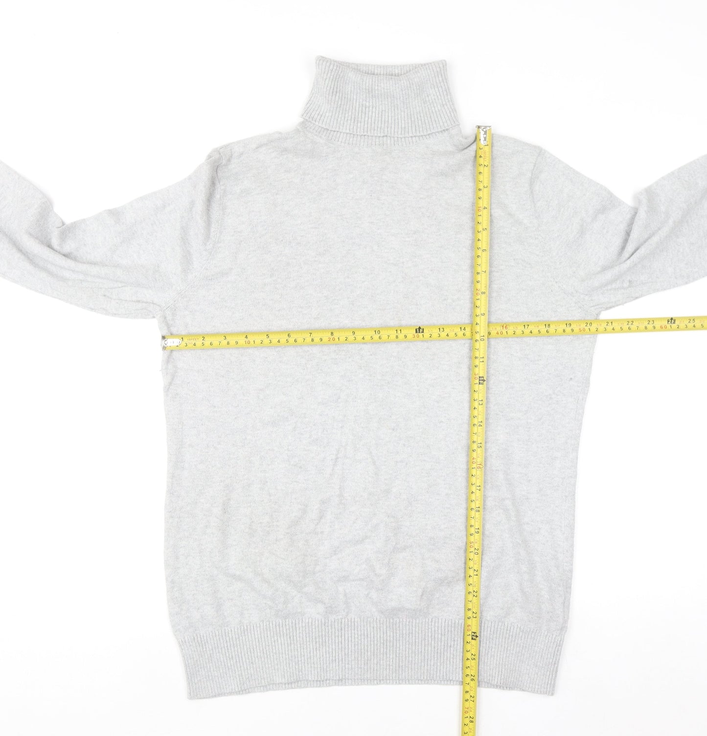 L.L.Bean Women’s Grey Roll Neck Jumper Large Cotton Cashmere Blend