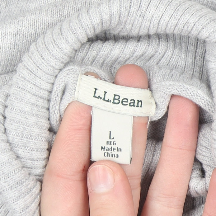 L.L.Bean Women’s Grey Roll Neck Jumper Large Cotton Cashmere Blend
