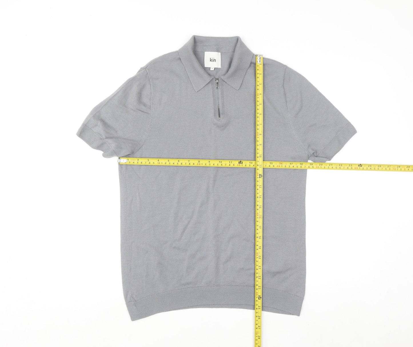 Kin Men Grey Merino Wool 1/4 Zip Short Sleeve Polo Shirt M
