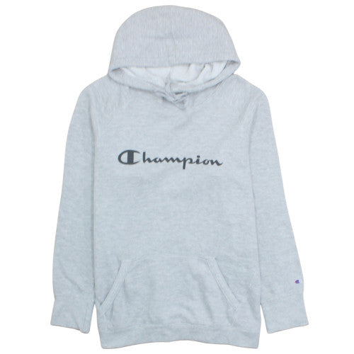 Preloved Champion Men's Grey Pullover Hoodie L Logo Fleece Sweatshirt - Front