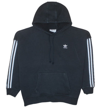 Additional front view of Adidas women’s black pullover hoodie, size UK 8, cotton blend 3-stripes