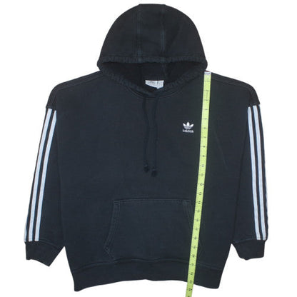 Back view of Adidas women’s black pullover hoodie, size UK 8, cotton blend 3-stripes