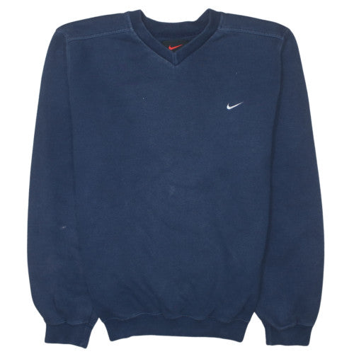 Nike Men Navy Blue V-Neck Classic Sweatshirt Size S Cotton Blend