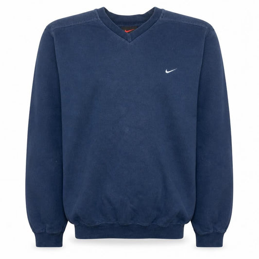 Nike Men Navy Blue V-Neck Classic Sweatshirt Size S Cotton Blend