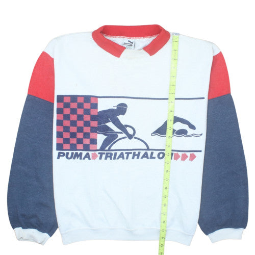 Puma Mens White Triathlon Graphic Collared Sweatshirt M Vintage