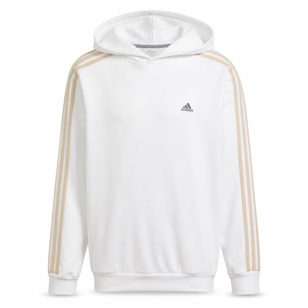 Adidas Men’s White Pullover Hoodie with Gold Stripes Size M