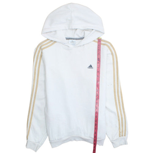 Adidas Men’s White Pullover Hoodie with Gold Stripes Size M