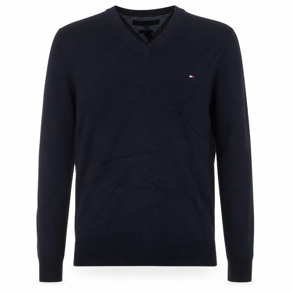 Tommy Hilfiger Men’s Black V-Neck Pullover Jumper M Cotton Cashmere