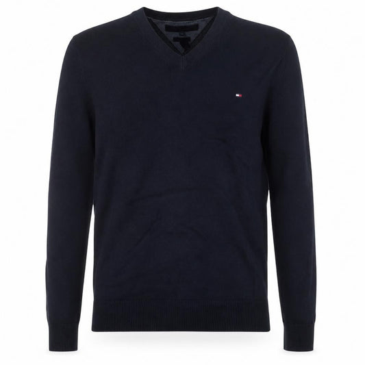 Tommy Hilfiger Men’s Black V-Neck Pullover Jumper M Cotton Cashmere