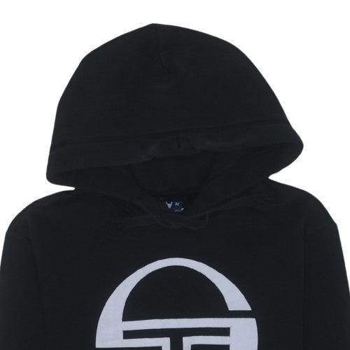Sergio Tacchini Mens Black Hoodie M Logo Pullover Cotton Blend