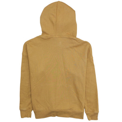 Brand and care label for Adidas women’s camel hoodie, size UK 8, tan pullover hooded sweatshirt