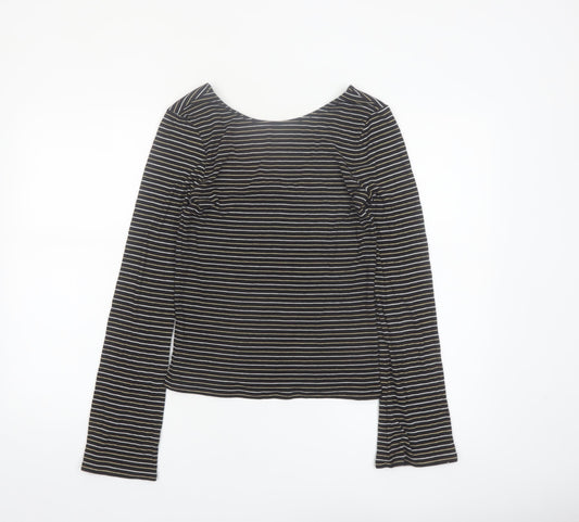 Boden Women Black Striped Long Sleeve Jersey T-Shirt Size 12