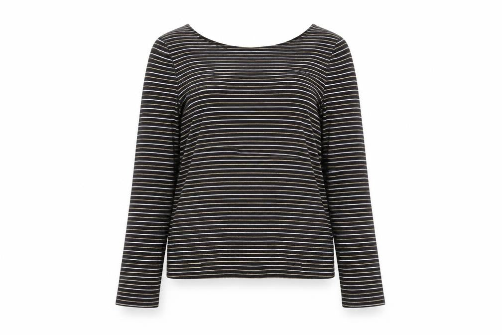 Boden Women Black Striped Long Sleeve Jersey T-Shirt Size 12