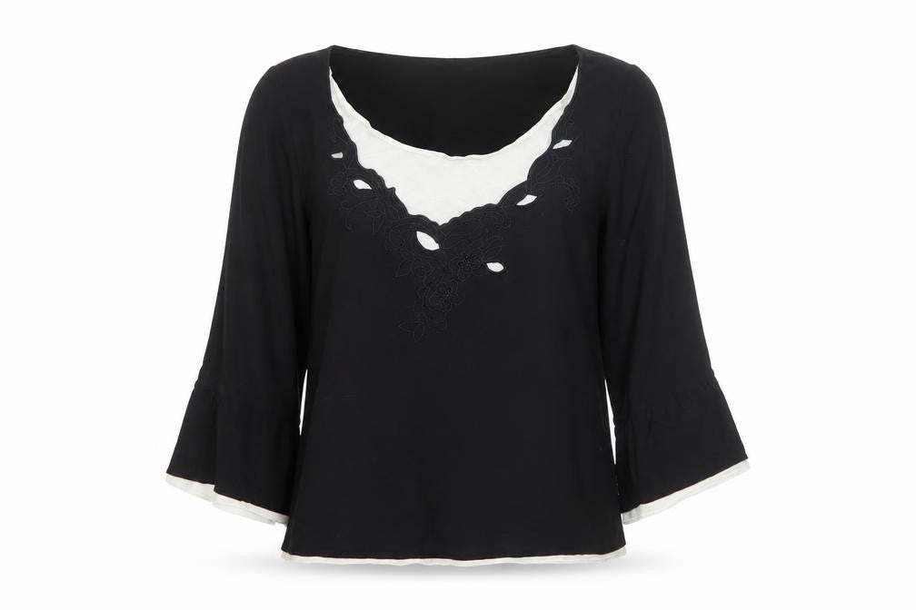 Marks & Spencer Per Una Women's Black Embroidered V-Neck Tunic Blouse Size 12