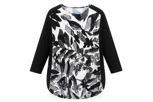 Claire Desjardins Women’s Black Floral Tunic T-Shirt Long Sleeve M