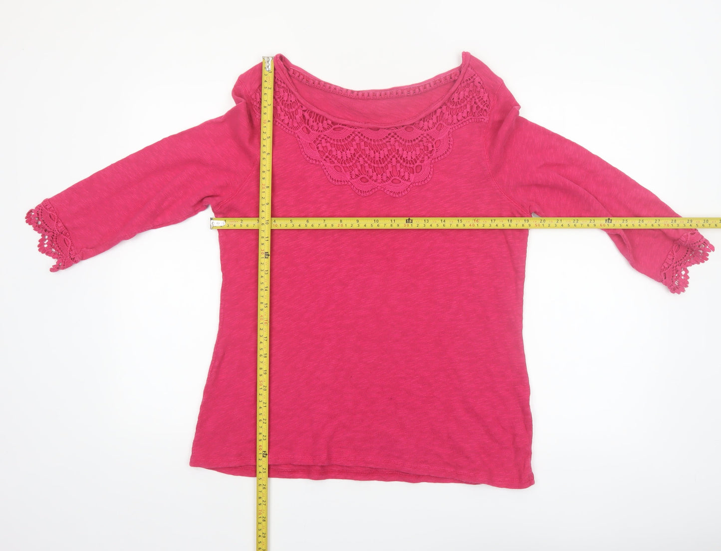 Marks and Spencer Women's Pink Cotton 3/4 Sleeve Crochet Tunic Blouse Size 14