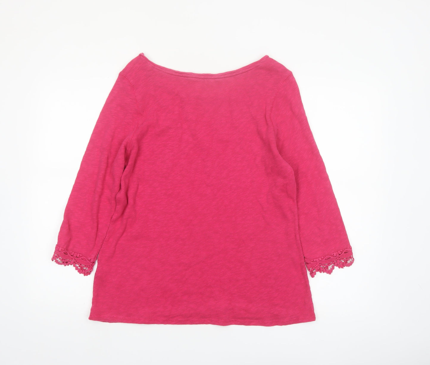 Marks and Spencer Women's Pink Cotton 3/4 Sleeve Crochet Tunic Blouse Size 14