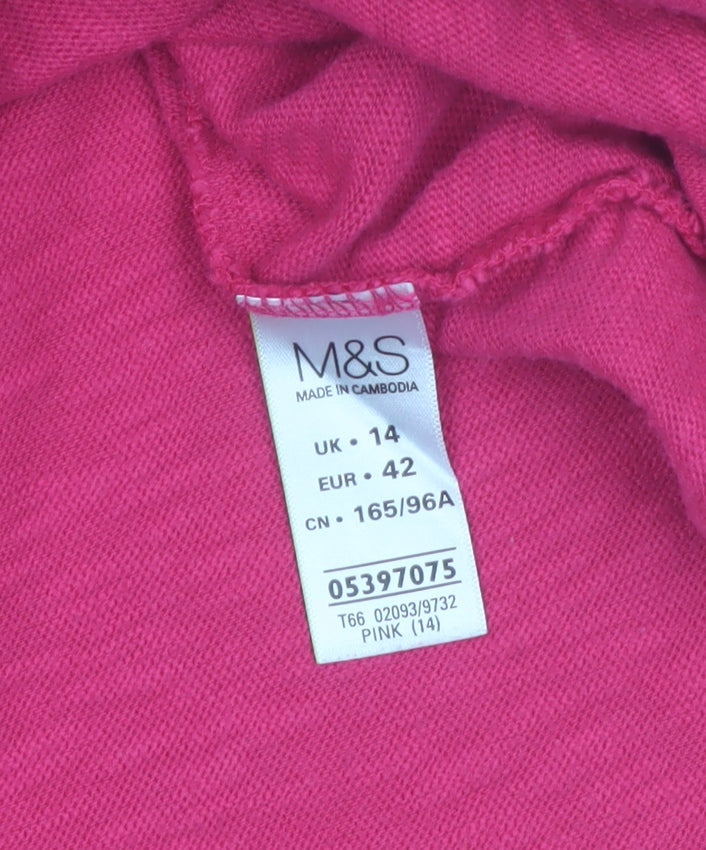Marks and Spencer Women's Pink Cotton 3/4 Sleeve Crochet Tunic Blouse Size 14