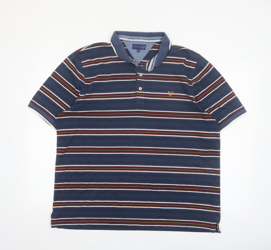 Lincoln Men’s Blue Striped Short Sleeve Cotton Blend Polo Shirt XXL