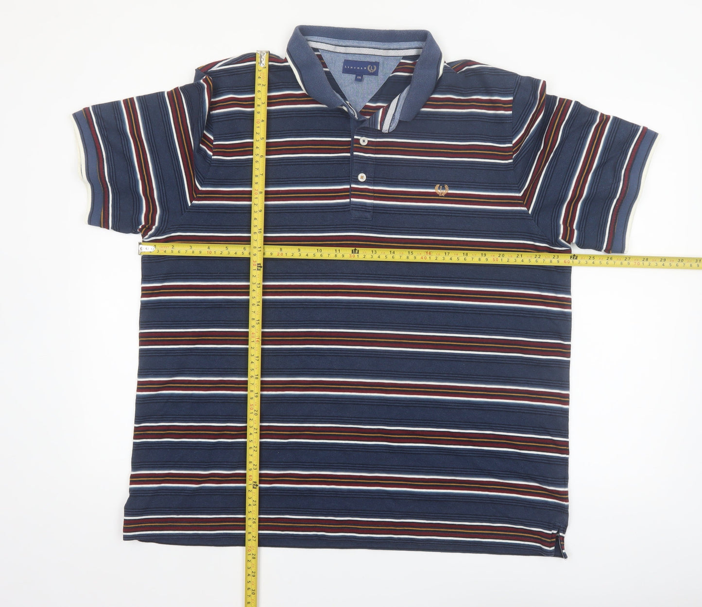 Lincoln Men’s Blue Striped Short Sleeve Cotton Blend Polo Shirt XXL