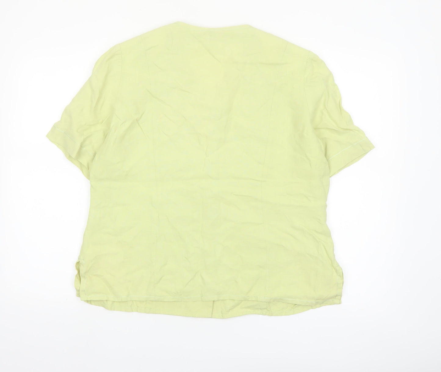 Viyella Women's Green Linen Short Sleeve Embroidered Blouse Size 14
