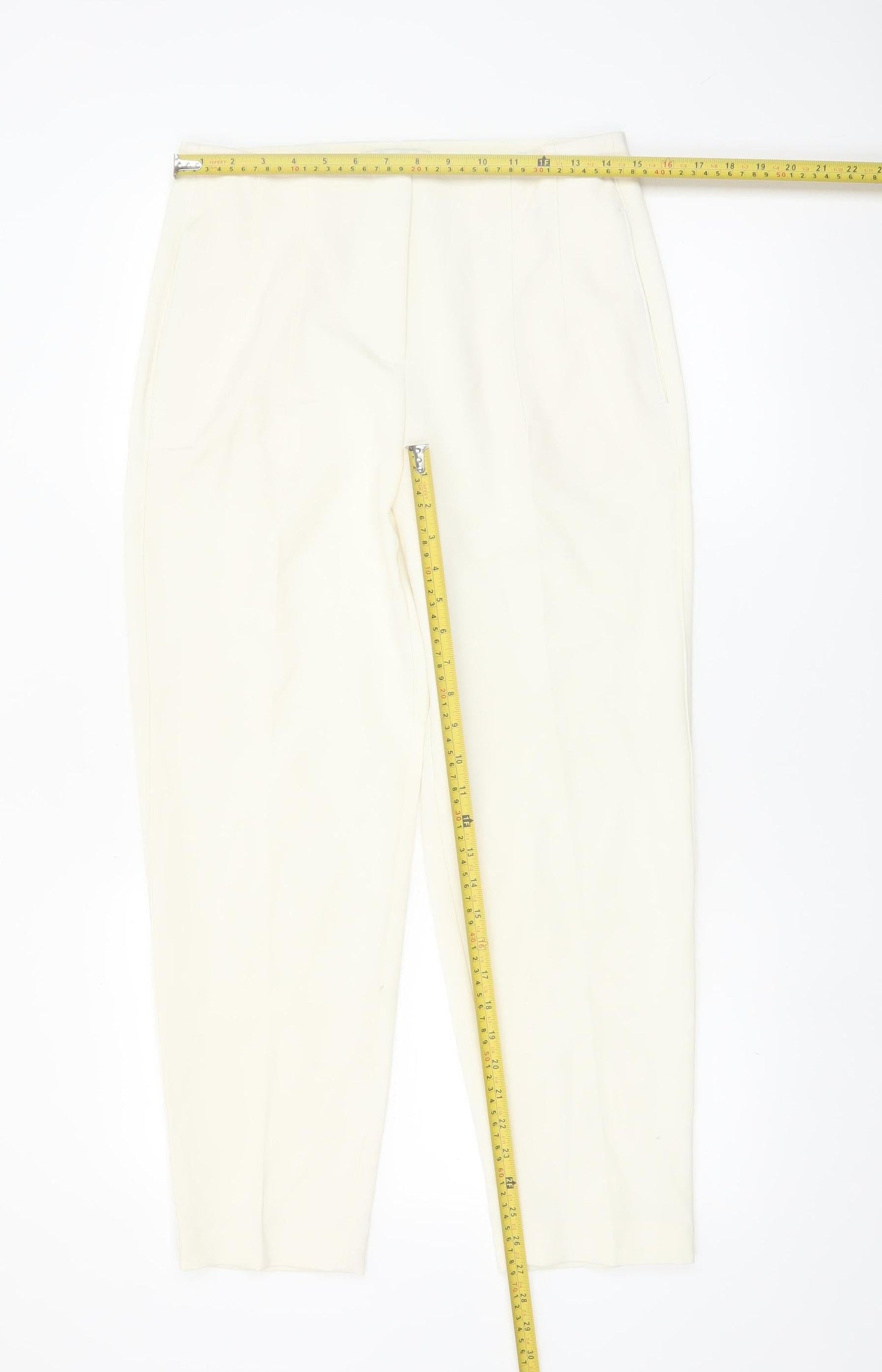 Marks and Spencer Women Ivory Regular Fit Tapered Trousers Size 10