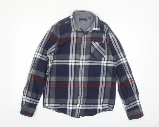 Brave Soul Men's Blue Plaid Cotton Flannel Long Sleeve Button-Up Shirt Small