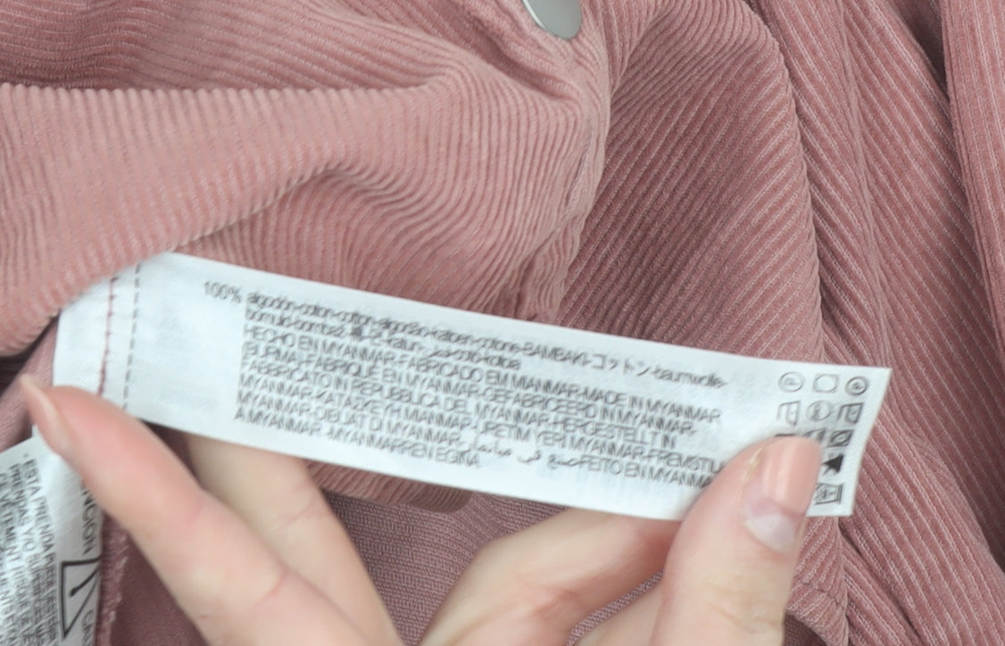 ZARA Women Pink Corduroy Button-Up Shirt XS