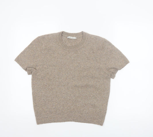 Abercrombie & Fitch Womens Beige Wool Blend Short Sleeve Jumper M