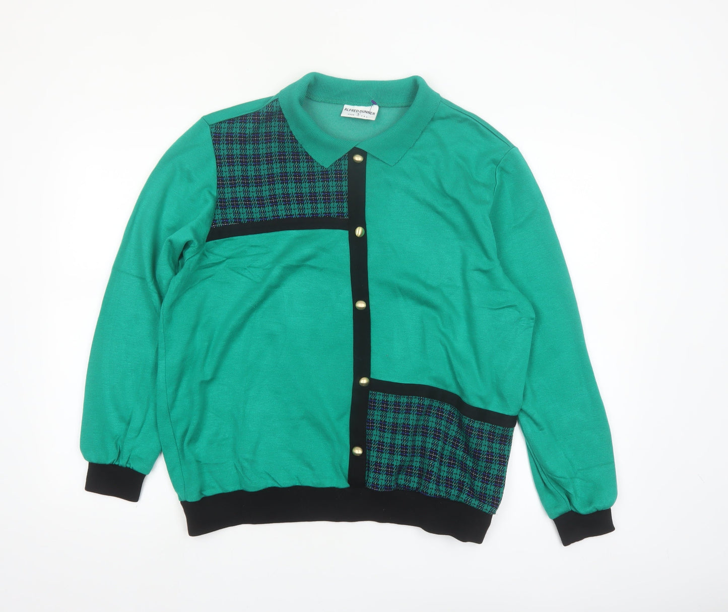 Alfred Dunner Women's Green Collared Check Button-Up Top Size L