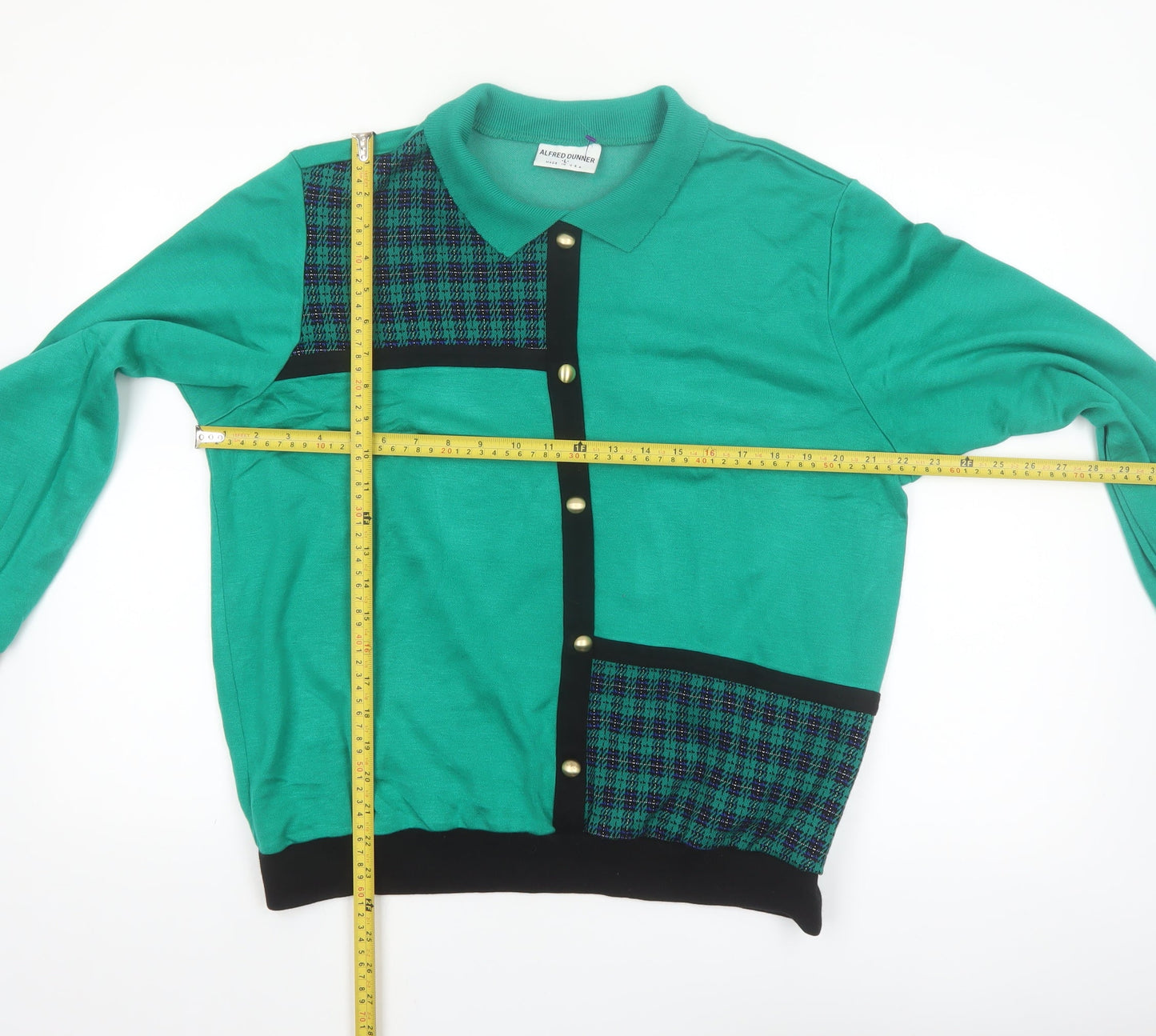 Alfred Dunner Women's Green Collared Check Button-Up Top Size L