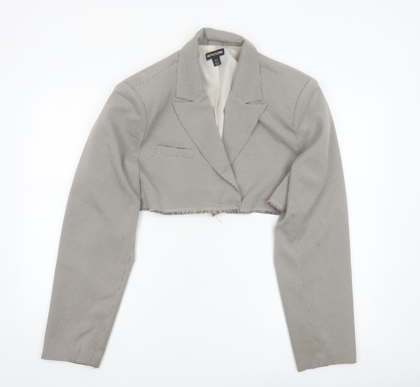 PrettyLittleThing Women’s Grey Houndstooth Cropped Blazer UK 8