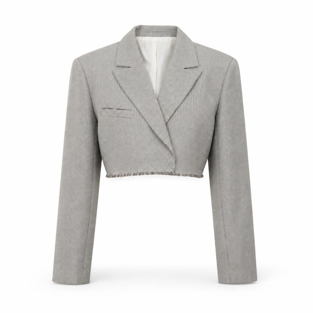 PRETTYLITTLETHING Women’s Grey Houndstooth Cropped Blazer UK 8