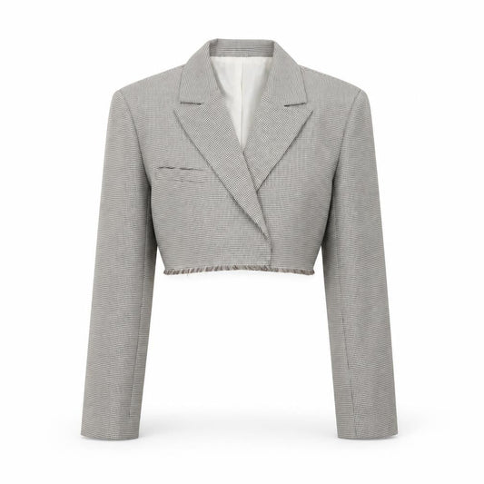 PrettyLittleThing Women’s Grey Houndstooth Cropped Blazer UK 8