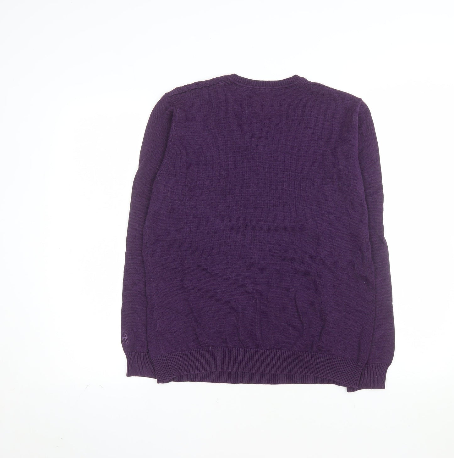 Tulchan Womens Purple Cotton Cable-Knit V-Neck Jumper Size L