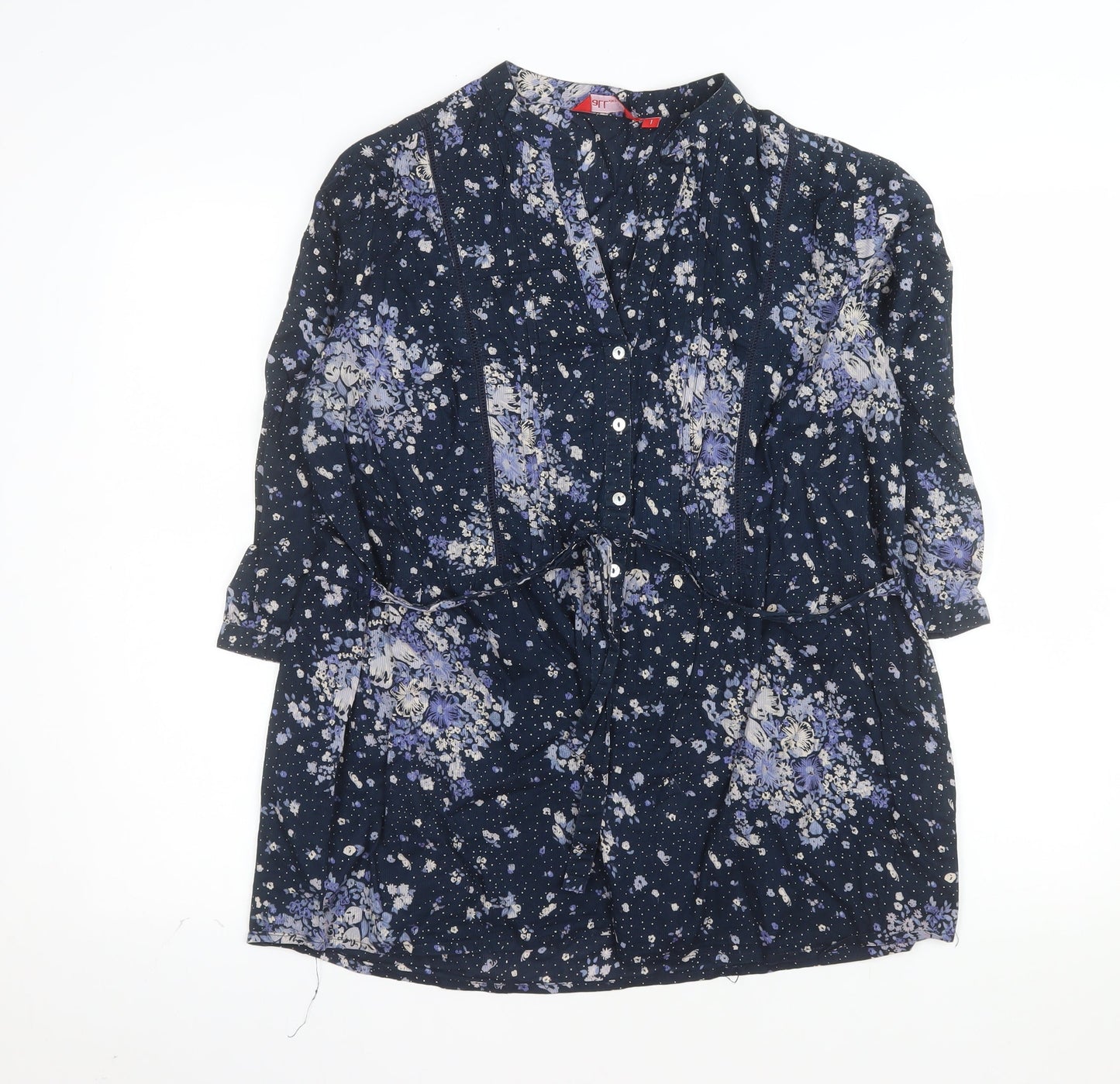 A Little Larger Women's Blue Floral Cotton Tunic Blouse Size 16 Plus