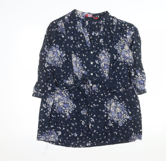 A Little Larger Women's Blue Floral Cotton Tunic Blouse Size 16 Plus