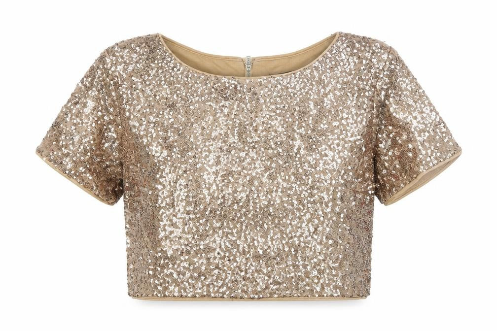Out of Gas Women's Gold Sequin Cropped Blouse Size 10