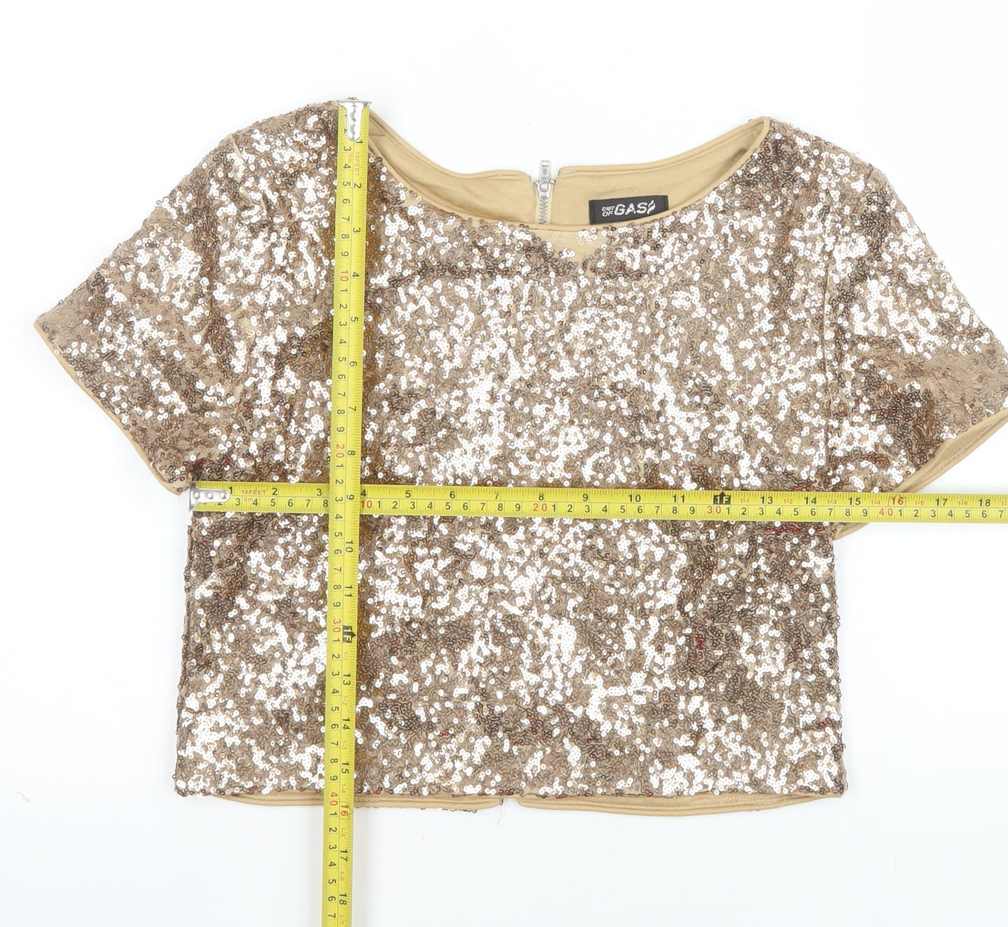 Out of Gas Women's Gold Sequin Cropped Blouse Size 10