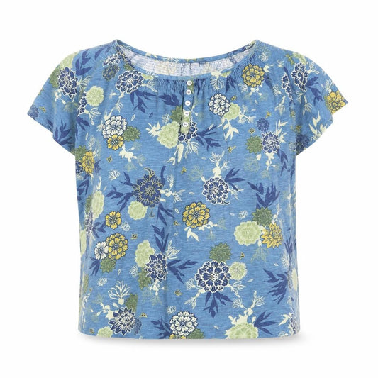 Isle Essentials Women's Blue Floral Cotton Short Sleeve T-Shirt Size 18-20