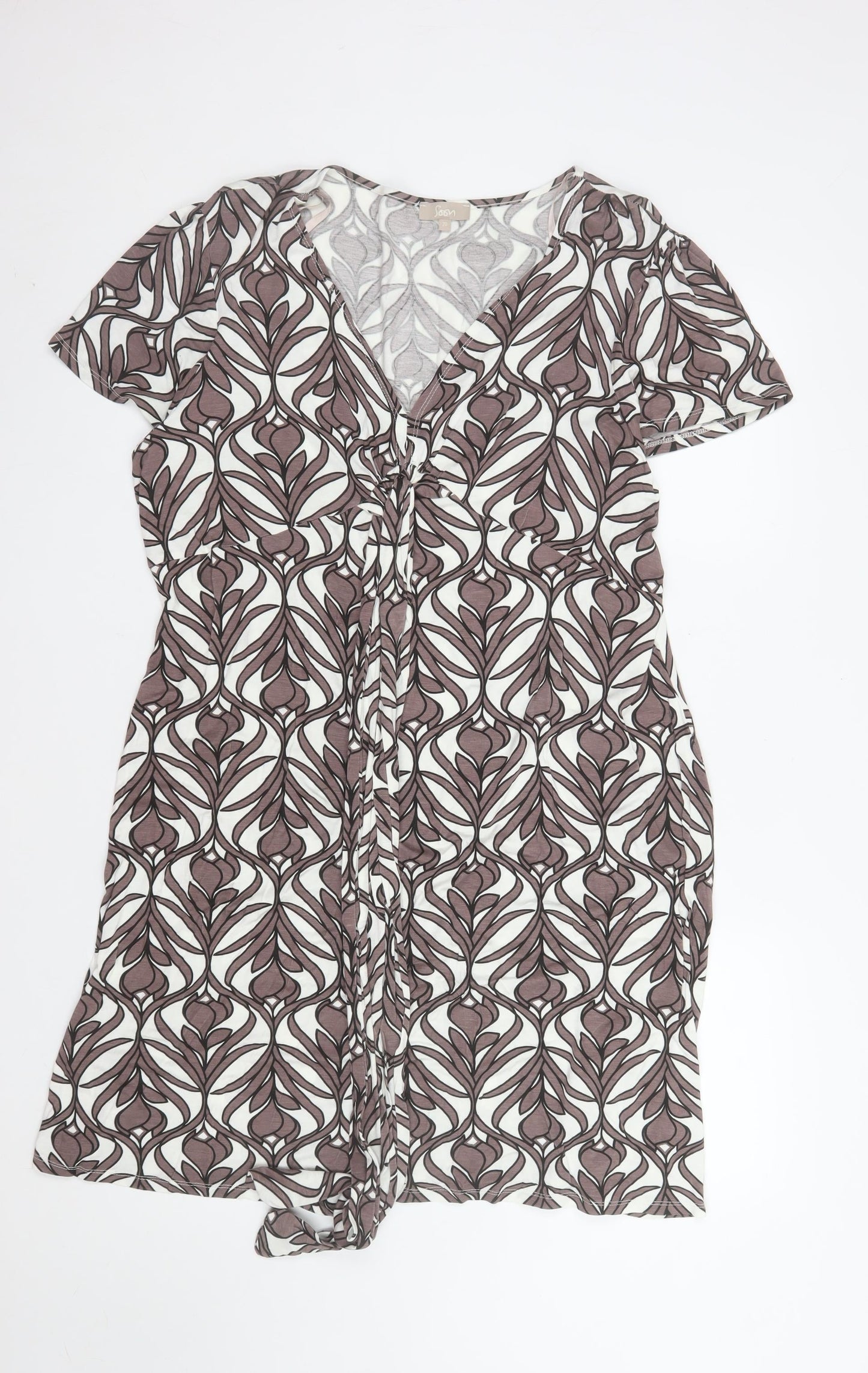 Soon Women Brown Geometric Knee Length Wrap Dress Size 20