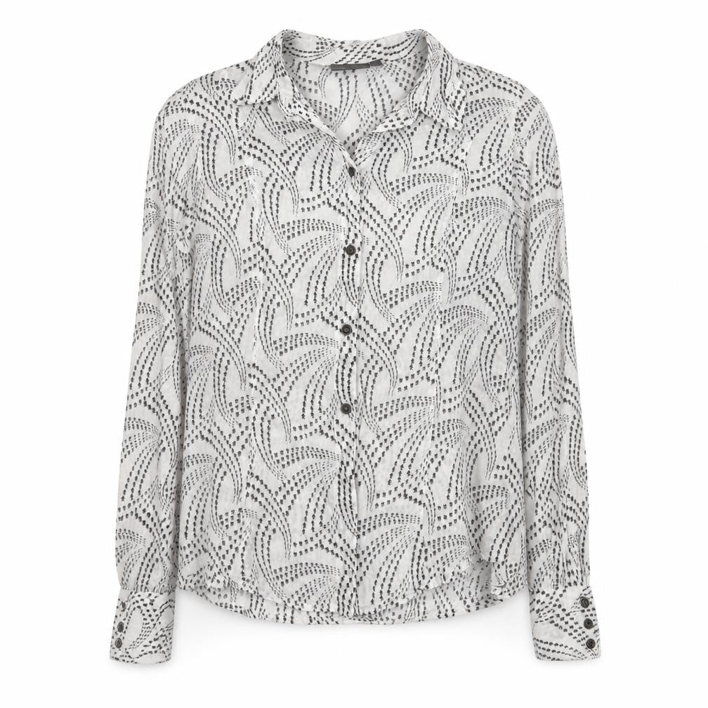 Mexx Womens White Geometric Cotton Button-Up Shirt Size 16