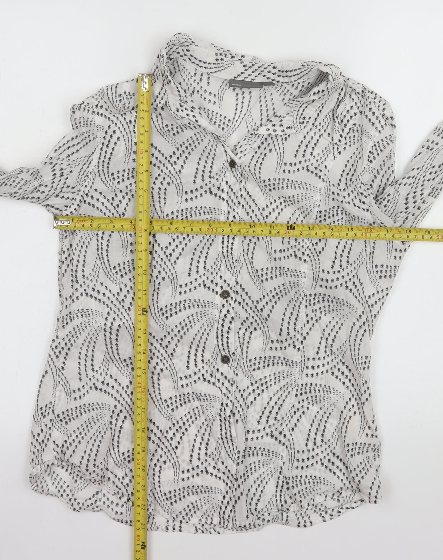 Mexx Womens White Geometric Cotton Button-Up Shirt Size 16