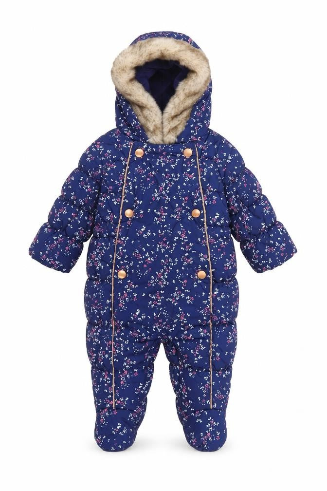 Mothercare Unisex Baby Navy Floral Hooded Snowsuit 3-6 Months Padded Winter