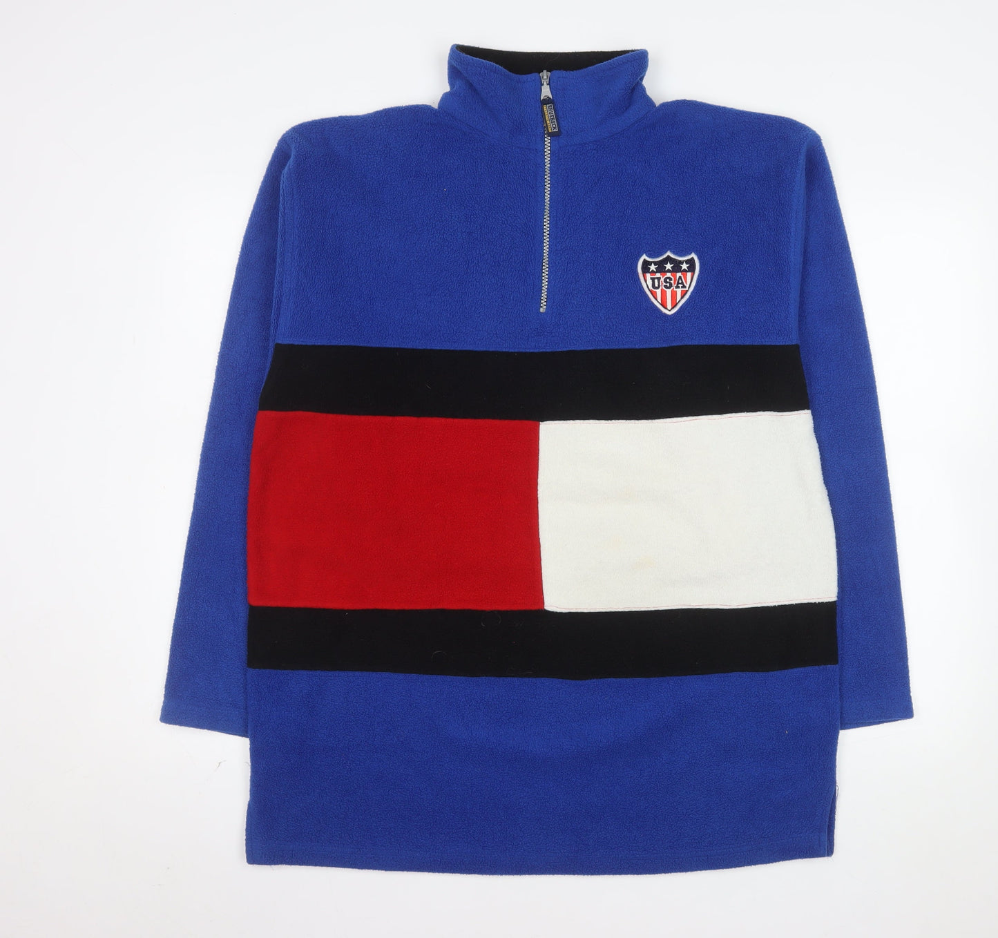 Bruebeck Men’s Blue Fleece 1/4 Zip USA Logo Sweatshirt Size L