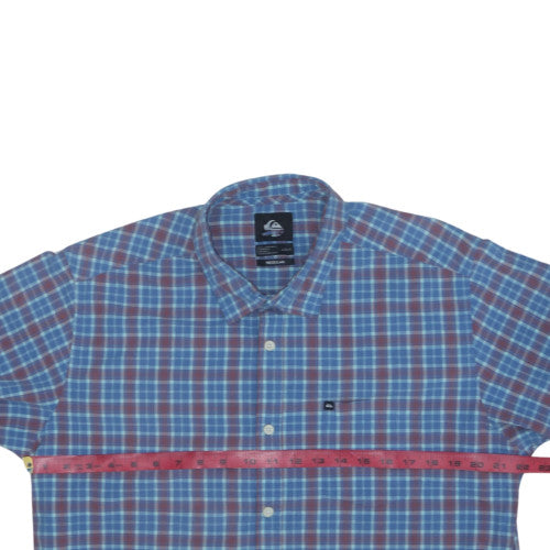 Quiksilver Men’s Blue Check Cotton Short Sleeve Button-Up Shirt Size L