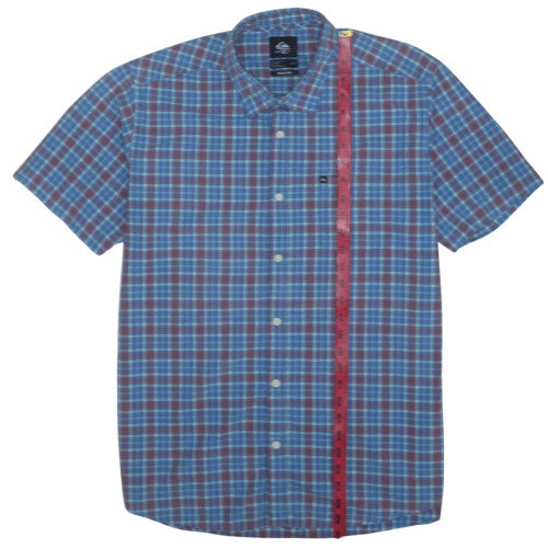 Quiksilver Men’s Blue Check Cotton Short Sleeve Button-Up Shirt Size L