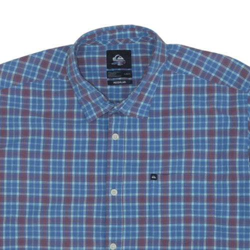 Quiksilver Men’s Blue Check Cotton Short Sleeve Button-Up Shirt Size L
